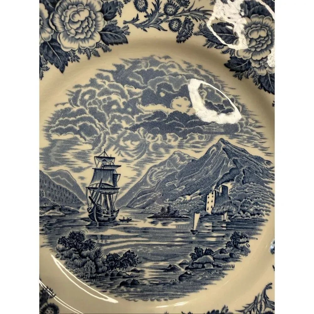 Vintage Royal Warwick Lochs of Scotland Loch Oich Dinner Plate Blue White 10
